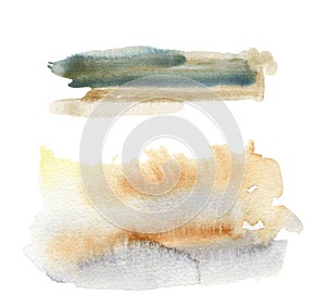 Watercolor blue and beige abstract set in minimalism style. Hand painted beautiful illustration with stains isolated on