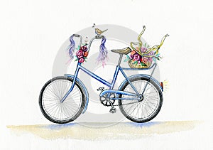 Watercolor blue bicycle