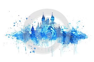 Watercolor Blue Castle Isolated