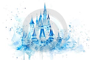 Watercolor Blue Castle Isolated