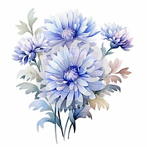 Watercolor Blue Chrysanthemum Flower Illustration - Modern Clipart