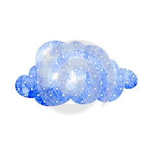 Watercolor blue cloud with polka dots on a white background.