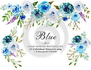 Watercolor Blue floral flower composition wedding