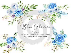 Watercolor Blue floral flower composition wedding