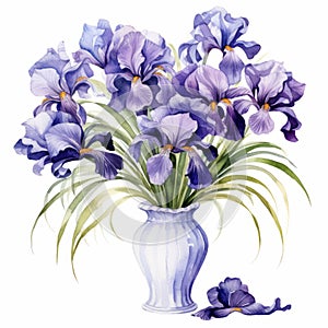 Watercolor Blue Flowers In Vase: Beautiful And Realistic Floral Art