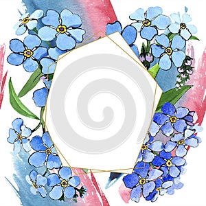 Watercolor blue forget-me-not flower. Floral botanical flower. Frame border ornament square.