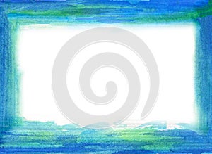 watercolor blue and green colors frame on white