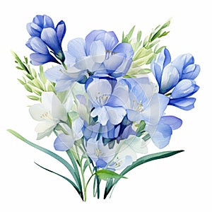 Watercolor Blue Irises Bouquet - Realistic Floral Design