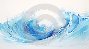 Watercolor Blue Ocean Waves: Contemporary Asian Art With Dreamlike Composition