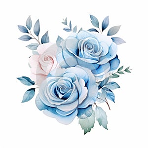 Watercolor Blue Rose Illustration: Detailed Perfection In Light Pink And Light Blue