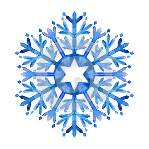 Watercolor blue snowflake.
