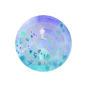 Watercolor. Blue spot on watercolor paper. Abstract blue spot on white background. Ink drop