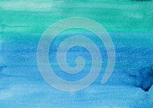 Watercolor blue and turquoise background painting. Watercolour soft watery backdrop