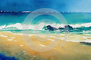 Watercolor of a Blue water beach shore line