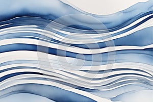 Watercolor blue and white curved stripes, smooth lines. Abstract background