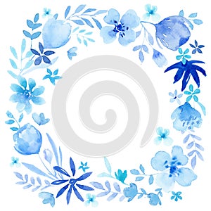 Watercolor blue wreath composition