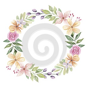 Watercolor Bohemian Wreath Flowers Floral Garland Purple Boho