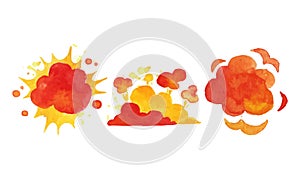 Watercolor Bomb Explosion and Fire Cloud Effect Vector Set