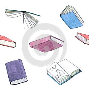 Watercolor books illustration. Hand painted stack of books isolated on white background.