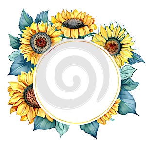 Watercolor border design with ornated sunflower for greeting cards and invitations ai generated