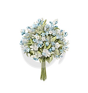Watercolor bouquet with blue forget-me-not flowers
