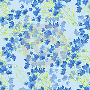 Watercolor bouquet of blue meadow flowers. Illustration for decor.