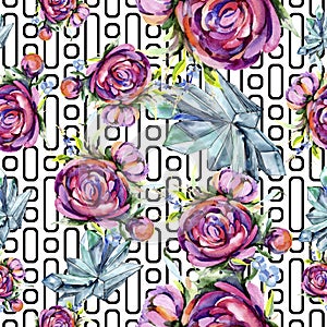 Watercolor bouquet pink peony flowes. Floral botanical flower.Seamless background pattern.