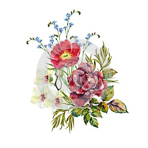 Watercolor bouquet on white background. Illustration for design.