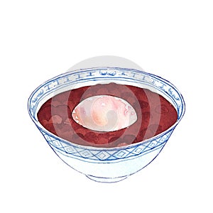 Watercolor bowl of traditional chinese dessert red bean soup