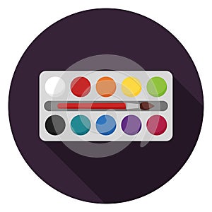 Watercolor box with brush icon in flat design.