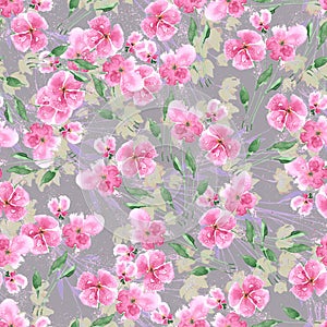 Watercolor branch of pink flowers. Illustration for decor.