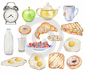 Watercolor breakfast set.