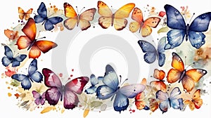 Watercolor bright Butterflies on an open white background photo