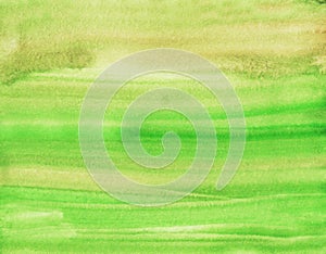 Watercolor bright green and brown brush strokes background texture, hand painted