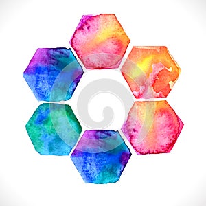 Watercolor bright hexagon over white