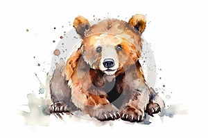 Watercolor brown bear illustration on white background