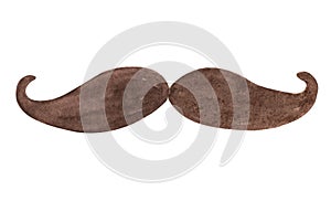 Watercolor brown moustache isolated on white