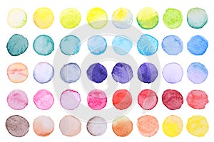 Watercolor brush paint circles shape with a hand drawn in the paper on white background