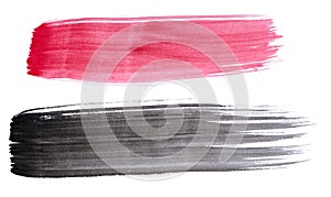 Watercolor brush stroke of black and red paint, on a white isolated background