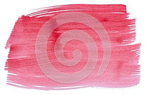 Watercolor brush stroke of red paint, on a white isolated background