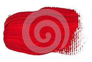 Watercolor brush stroke of red paint, on a white isolated background