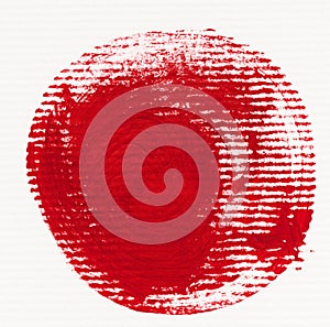 Watercolor brush stroke of red paint, on a white isolated background