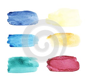 Watercolor brushstrokes set. Hand drawn vector collection with colorful stains, spots, smears, horizontal shape. photo