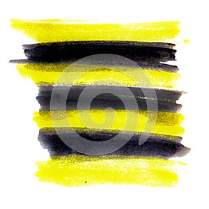 Watercolor brushwork is yellow and black. Contrasting colors