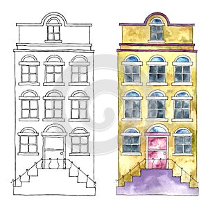 Watercolor buildings.
