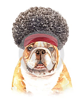 Watercolor Bulldog with Afro hair layer path.