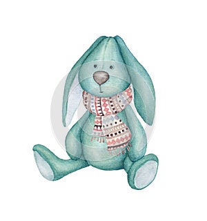 Watercolor bunny. Bunny toy
