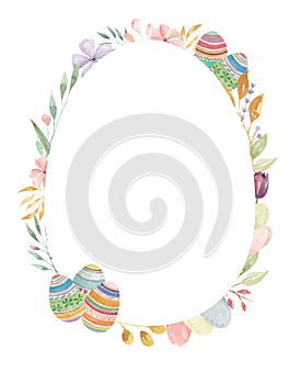 Watercolor Bunny Oval Easter Egg Pastels Spring Leaves Frames