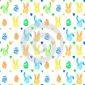 Watercolor bunny seamless pattern. Easter holidays. For design, card, print or background