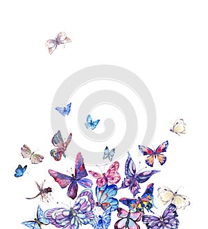 Watercolor butterflies vintage card, Ultraviolet butterfly